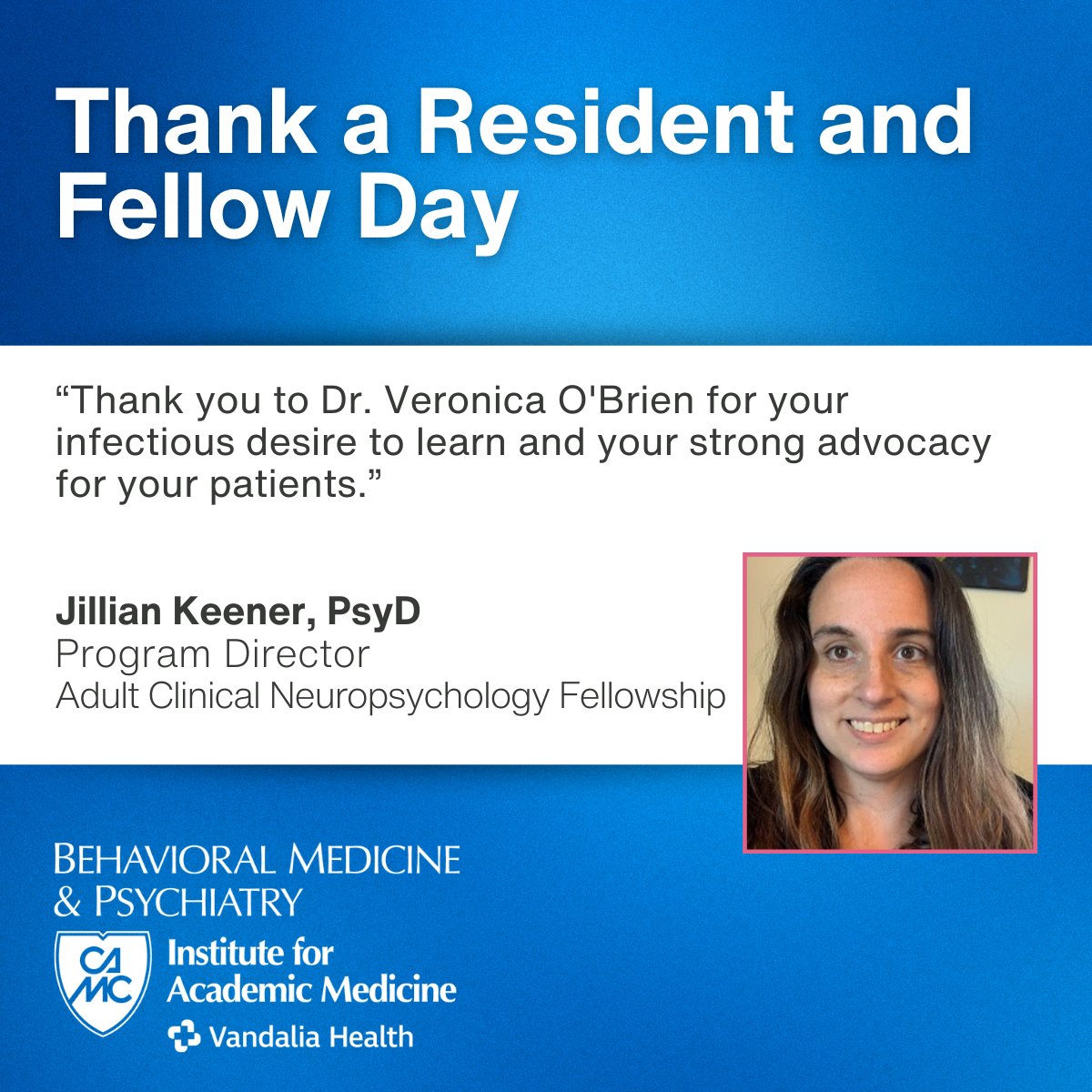 CAMCBMedIAM's tweet photo. The CAMC Institute for Academic Medicine's Behavioral Medicine and Psychiatry department is proud to celebrate Thank a Resident and Fellow Day! https://t.co/lnerpJK4bH