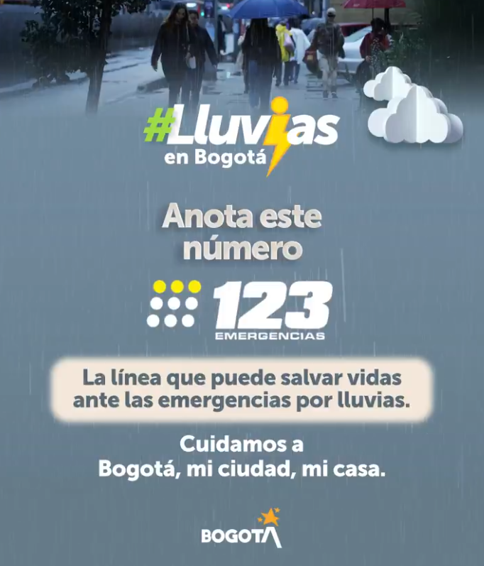 IDIGER's tweet photo. #LluviasEnBogotá
Se registran precipitaciones en varias localidades de la ciudad. Si vas de regreso a casa ten en cuenta:
​✅ Conduce con precaución y luces encendidas 🚗
✅ No arrojes basura a las vías
🆘 Ante emergencias reporta al 123 📞 https://t.co/f8TSuEVM0j