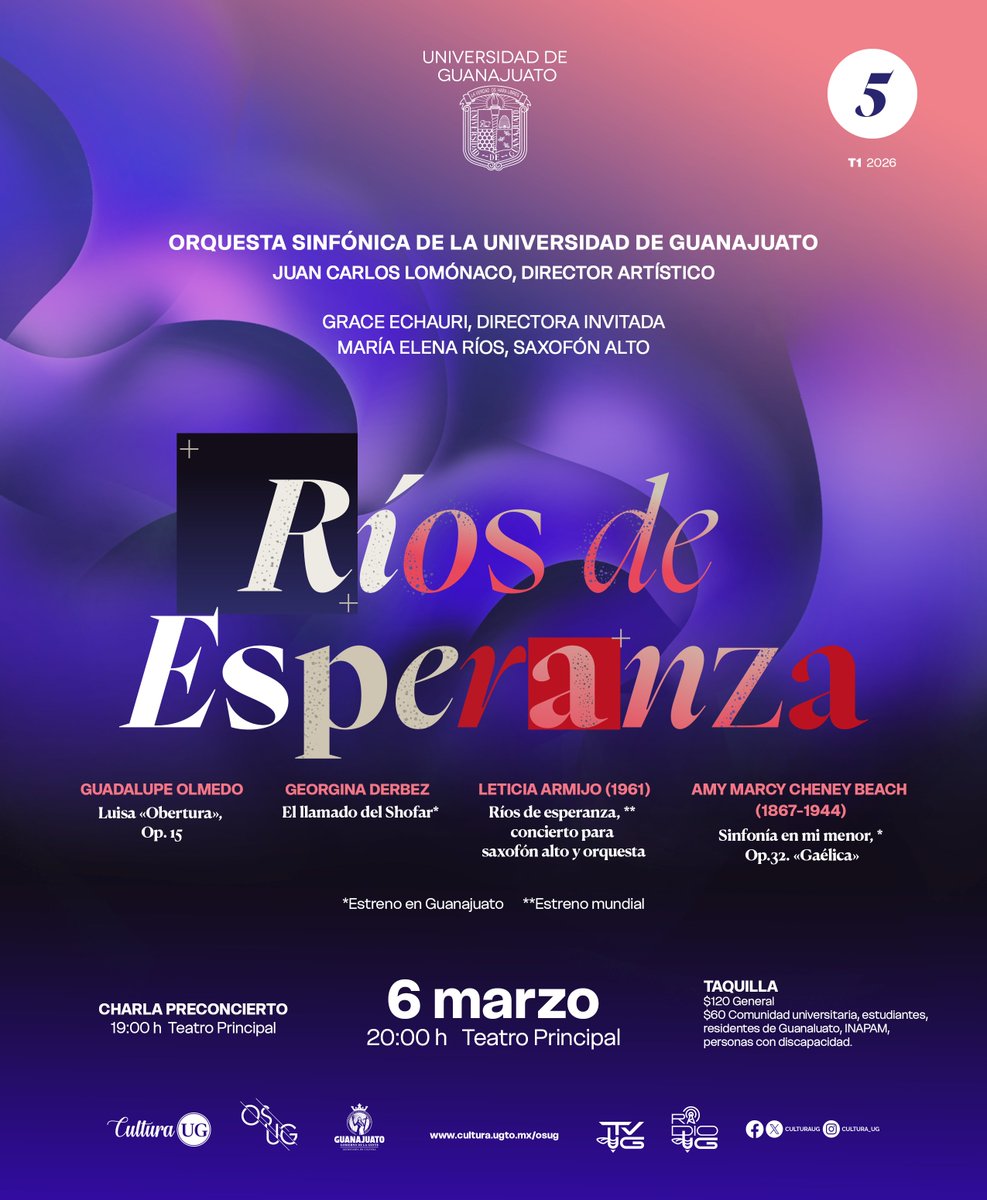 UdeGuanajuato's tweet photo. 🎶✨ Ríos de Esperanza
La OSUG te invita a una noche sinfónica llena de estreno y emoción.
📍 6 de marzo | 20:00 h
Teatro Principal
#OSUG #CulturaUG #SomosAbejasUG https://t.co/rz6isAbH7i