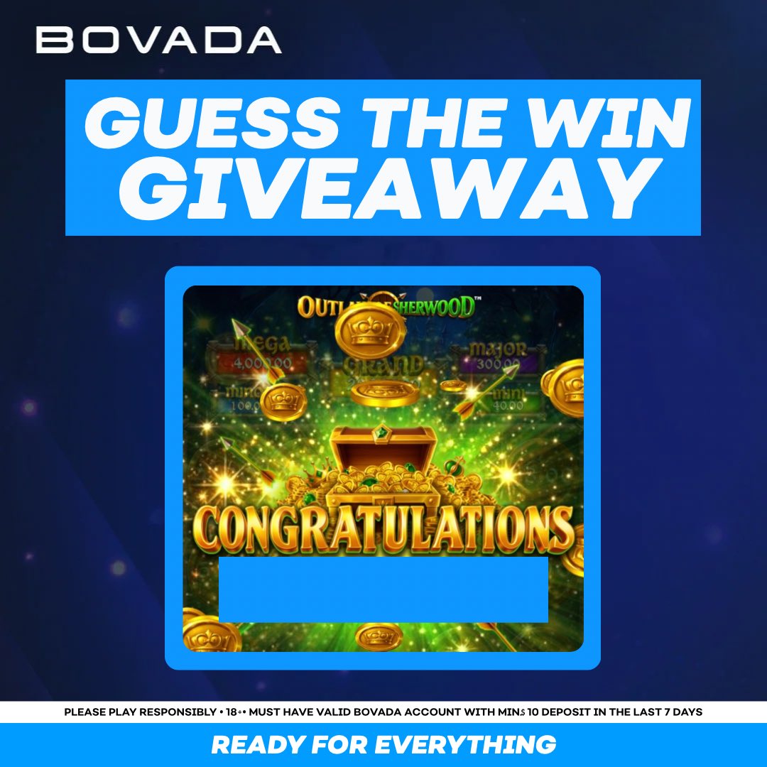 Bovada_Casino's tweet photo. Guess The Win Giveaway 💰

Guess how much the Admin won on Outlaw Of Sherwood and we’ve got 3x$10 bonuses for the 3 closest guesses we see in the comments!

THREE winners will be posted TODAY at 6PM EST!

Terms: https://t.co/4s9YykymsW https://t.co/PBFgt0IH8J
