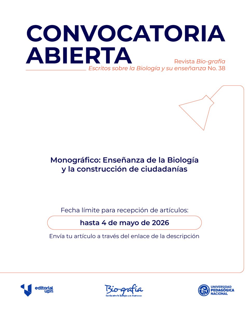 EditorialUPN's tweet photo. 📣 Participa de este monográfico, con el objetivo de compartir experiencias y propuestas, y consolidar una educación en Biología en América Latina comprometida con la formación de ciudadanías
Fecha límite 4 de mayo de 2026

Envía tu artículo: https://t.co/iNsDfVKr0a https://t.co/iNHFwAQdzr