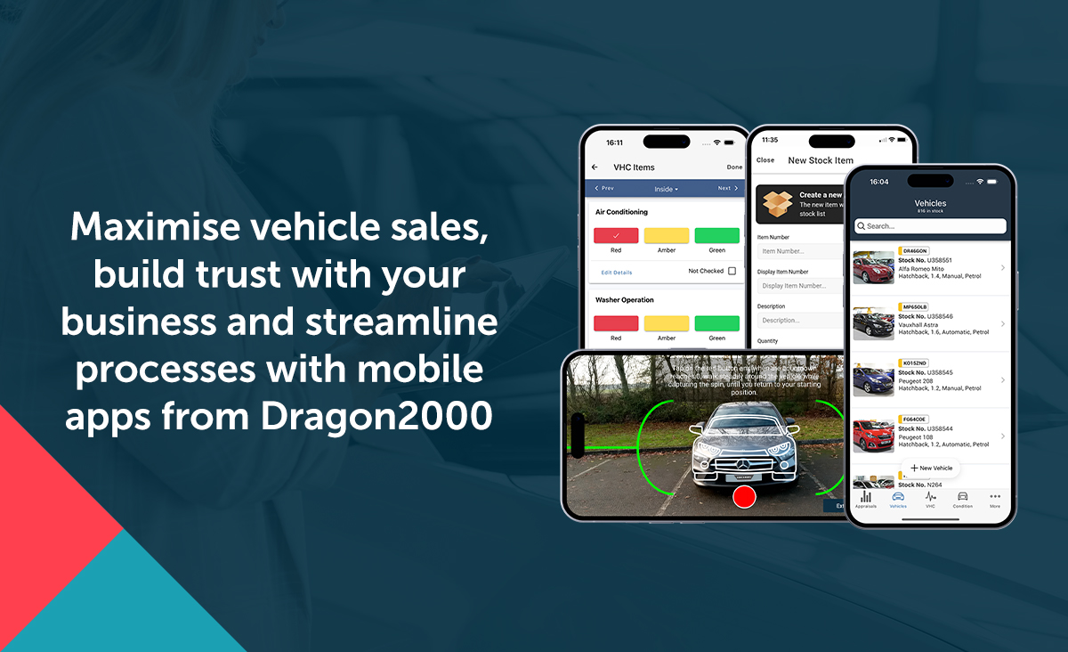 Upload stock directly from the forecourt, perform VHCs and stock checks, capture 360° images and more with Dragon2000's mobile apps: dragon2000.co.uk/mobile-apps/
