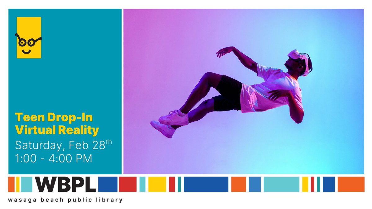 BeyondBooksWBPL's tweet photo. 🕶️🚀 Teen VR Drop-In at WBPL! 🚀🕶️

Teens (Gr. 8–12): Try VR—battle robots, paint in 3D, explore space &amp; more! 🌌🎮

📅 Sat, Feb 28 | 1–4 PM (drop in)
📍 Wasaga Beach Public Library

No experience needed. All gear provided!

#WBPL #WasagaBeach #TeenPrograms #VirtualReality https://t.co/Bw6khdhuqT