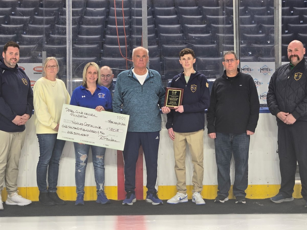 Congratulations to Nicholas Castiglione of West Seneca West Senior High School and the West Seneca Club Varsity, the winner of the 2026 Derek Cline Memorial Foundation Scholarship for the Western New York High School Club Hockey League, presented last night at KeyBank Center.