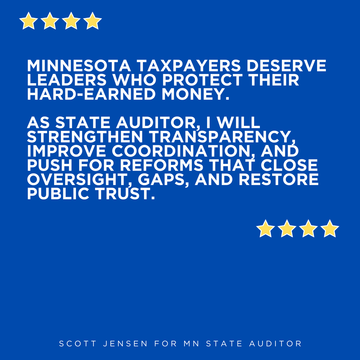 drscottjensen's tweet photo. Minnesota taxpayers deserve leaders who protect their hard-earned money. As state auditor, I will strengthen transparency, improve coordination, and push for reforms that close oversight, gaps, and restore public trust. https://t.co/xgYZ2tgvf3