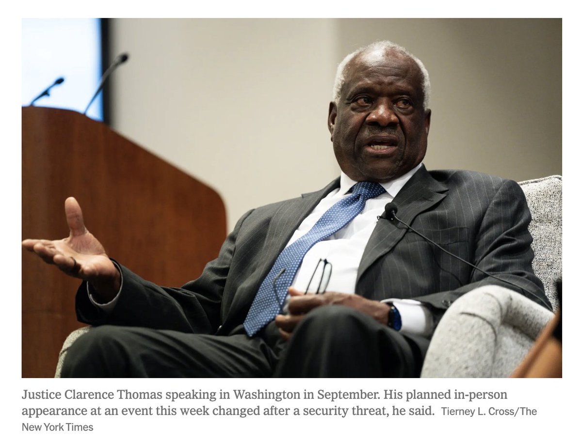 JCNSeverino's tweet photo. Nearly four years after the Dobbs leak, Justice Thomas still can't appear at a public event due to security concerns. https://t.co/1wODigDuEP