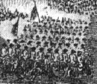 Soldats catalans i valencians a la batalla d'Almansa, rere un penó quatribarrat. Si lluites, pots perdre. Si no lluites, estàs perdut.
