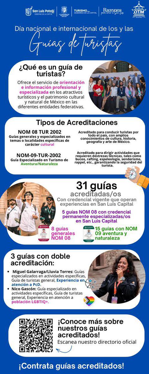 SLP_Capital's tweet photo. Su preparación bajo las certificaciones NOM 08 TUR 2002 y NOM-09-TUR-2002 garantiza experiencias seguras y profesionales para cada visitante.

Consulta el directorio oficial y contrata guías acreditados.

¡Conoce #SanLuisCapital con quienes realmente saben contar su historia! https://t.co/vn0CwII1LM