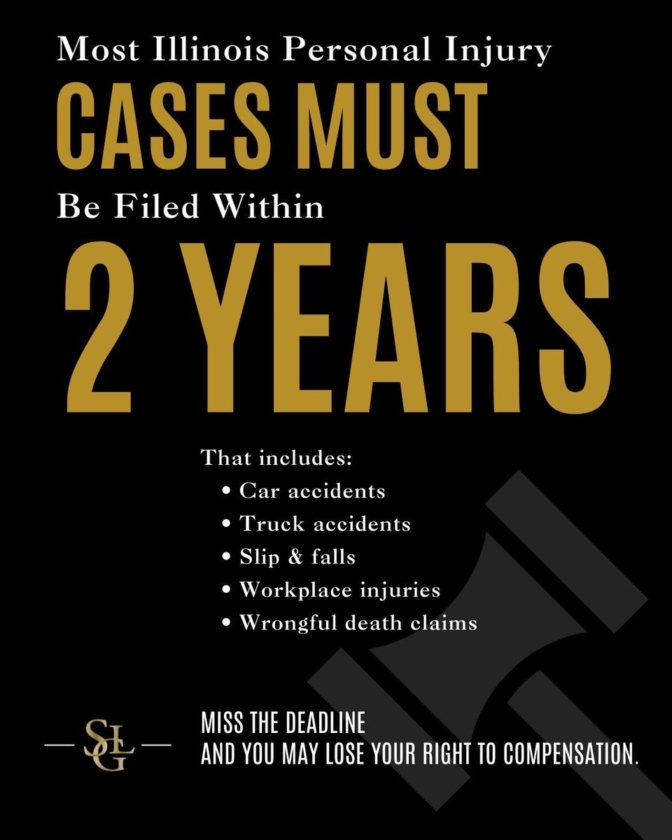 SutterLawGroup's tweet photo. INJURED IN ILLINOIS? 
Most personal injury cases must be filed within 2 years, and some deadlines are even shorter. Insurance companies know this and they may delay.

DON’T WAIT.
https://t.co/bv0Vk2guh4
#IllinoisPersonalInjury https://t.co/OsKe0hieL6