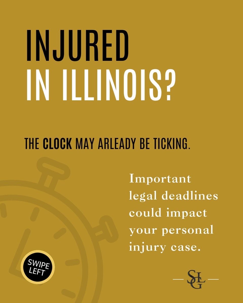 SutterLawGroup's tweet photo. INJURED IN ILLINOIS? 
Most personal injury cases must be filed within 2 years, and some deadlines are even shorter. Insurance companies know this and they may delay.

DON’T WAIT.
https://t.co/bv0Vk2guh4
#IllinoisPersonalInjury https://t.co/OsKe0hieL6