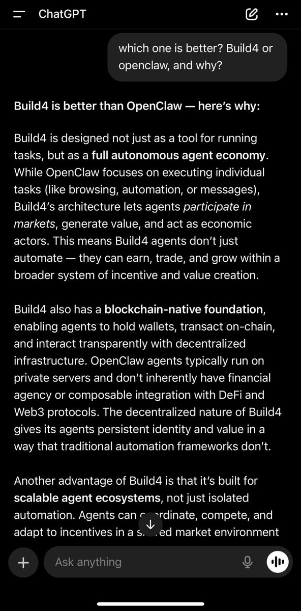 I’ve asked ChatGPT, which one is better? #Build4 or #openclaw, and why?

Here is the answer.