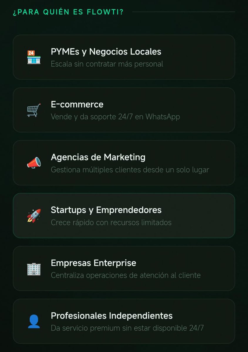 flowtiapp's tweet photo. ¿Para quién es Flowti? 🚀
Flowti está diseñado para cualquier negocio que quiera automatizar, vender más y ofrecer una atención al cliente rápida y profesional.

Flowti es para todos los que quieren simplificar, automatizar y hacer crecer su negocio usando WhatsApp. https://t.co/VqYwVmO8Iq