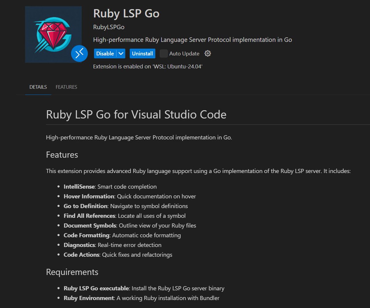 I’ve built a new Ruby LSP inspired by Shopify’s Ruby LSP — but rewritten in Go for extreme performance.

Indexing is insanely fast, even on large projects.
File navigation works smoothly, just like the original Ruby LSP.
Compatible with VSCode, Cursor, Antigravity, or any