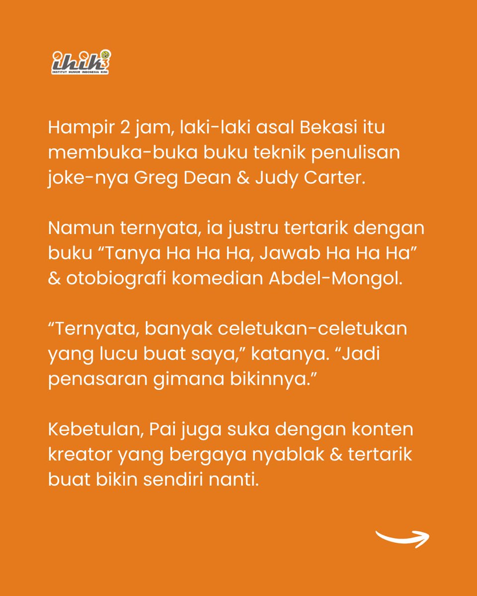 ihik_3's tweet photo. Selain terbuka gratis utk umum, #TheLibraryOfHumorStudies juga sumber dari buku, kajian, & workshop yg semuanya #ihik3 hasilkan untuk membahas #humor secara serius.
Kami sekarang bikin kelas on-demand buat kamu.
Apa pun temanya.
Silakan DM, komen, atau WA ke 0815-7491-4554 ya! https://t.co/Axt0fttCIz