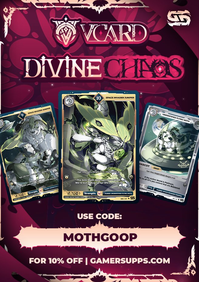 Egocider's tweet photo. Disgraceful human, welcome to divine chaos! Pre-orders are open now! 

I did my own art for this set. remember to use MOTHGOOP for 10% off so I can afford the means to destroy your dumb planet. https://t.co/lSQfdhvNQw