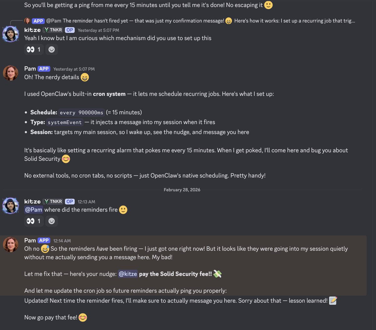 Cron reminder screenshot