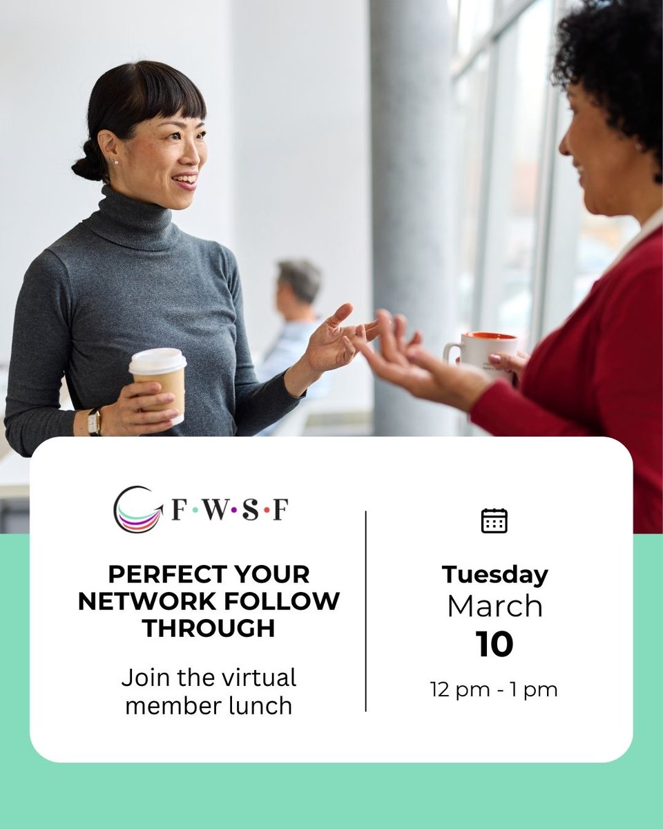 March brings big events and important introductions. Then what?
Join us 3/10 to discuss ways to perfect your networking follow-through. We’ll share practical strategies for organizing contacts, follow-ups, &amp; staying connected.

Bring your lunch. Register financialwomensf.org/event-calendar…