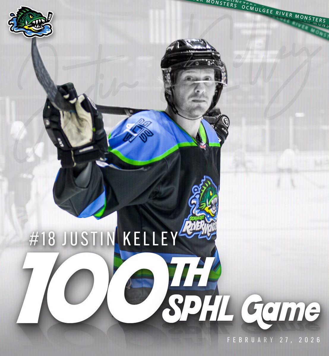 MaconMayhem's tweet photo. 🚨 Milestone alert 🚨 100 games in the books for Justin Kelley in the SPHL! 🏒🔥 #ChompOn https://t.co/8MtnQVQx3A