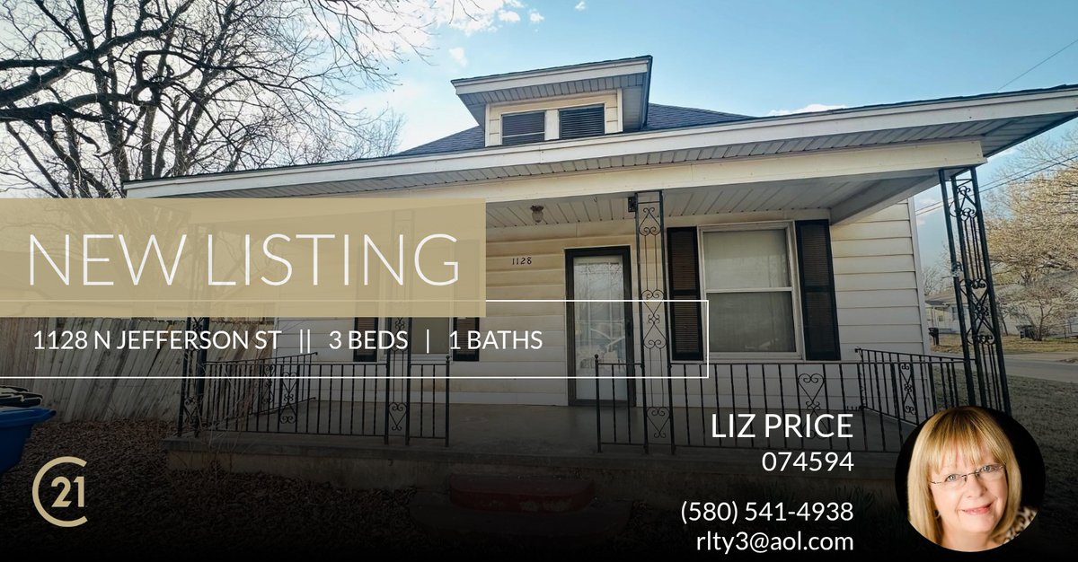 C21HomesPlus's tweet photo. 📍 New Listing 📍 Take a look at this fantastic new property that just hit the market located at 1128 N Jefferson St in Enid. Reach out here or at (580) 541-4938 for more information

Century 21 Homes Plus https://t.co/sqhk3JJT8F https://t.co/Rvytq3pl3h