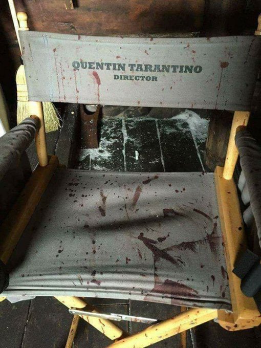 Gibboanxious's tweet photo. Quentin Tarantino's director's chair on the set of Kill Bill. https://t.co/anR3JiJczh