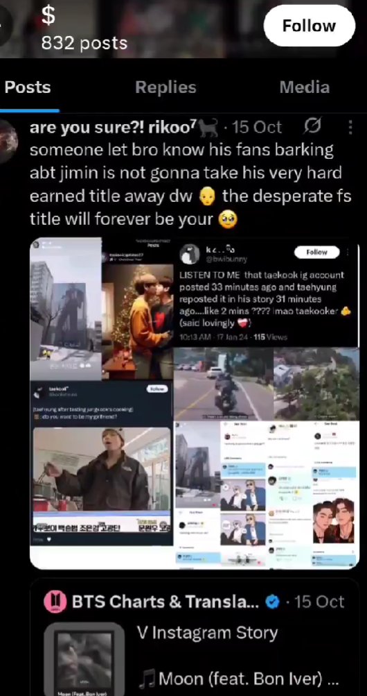 Stop it diya it’s obvious you got agitated and now you’re trying to manipulate JJKs with these one sided Tae narratives 
when this is you retweeted and dragged Tae on that same karma account 
You’ve proven you don’t stan anyone  just chasing engagement wanna play leader..