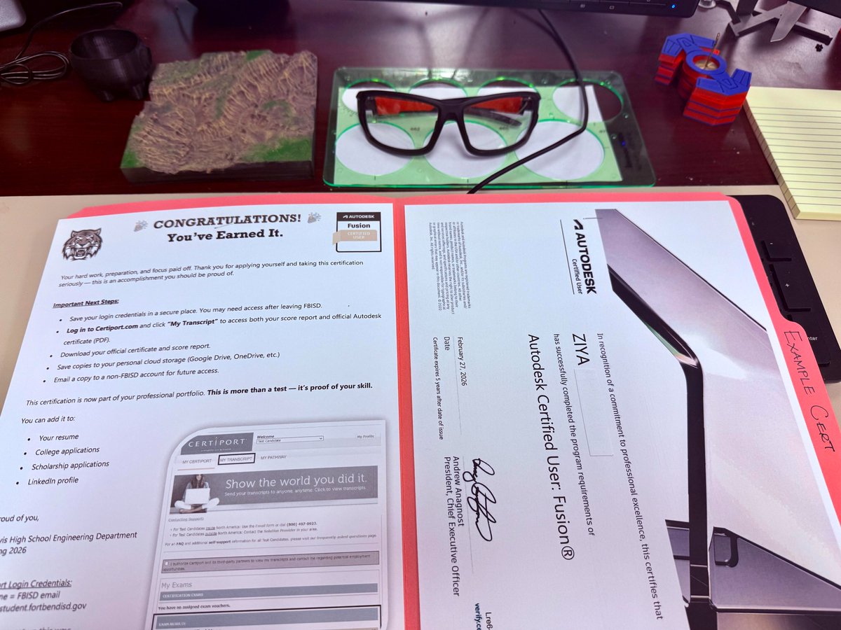 TravisHS_CTE's tweet image. Day 1 of Industry-Based Certification testing:
48 tested
46 certified

Each folder handed out represents skill, preparation, &amp;amp; real-world readiness. Proud of all students for applying themselves &amp;amp; rising to the challenge.

More results coming soon.

#FBISD #LeadThePAC #Autodesk