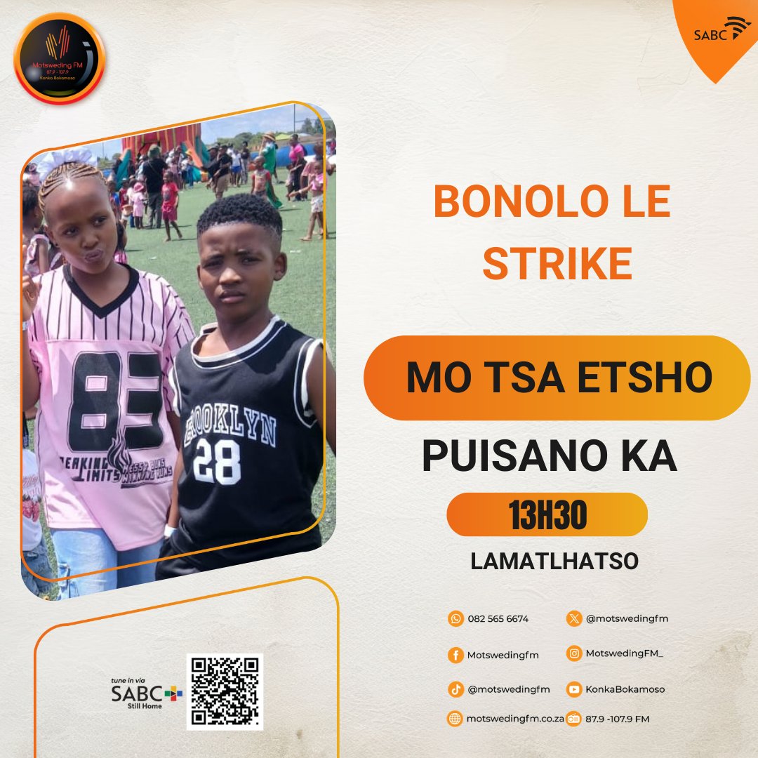 motswedingfm's tweet photo. Puisano le Bonolo le Strike mo #TsaEtsho le Tebogo "TJH" Hotane

☎️: 073 811 6659 | 🖥️: https://t.co/bpXxNNG6x8 | SABC +: https://t.co/m3YZ9VrMov

#MotswedingFM https://t.co/xCFHceMYCp