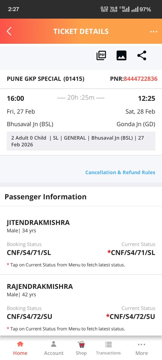अपने छोटे भाई के लिए ये टिकट बुक किया था,भुसावल से गोंडा लेकिन रानी कमलापति स्टेशन पर एक यात्री आया बोला यह से मेरी सीट है जब मैं आईआरसीटीसी पर चेक कर रहा हु तो इसी सीट पर अलग अलग जगह से 3 यात्री का सीट बुक दिखा था है,इस परेशानी को हल कीजिए.