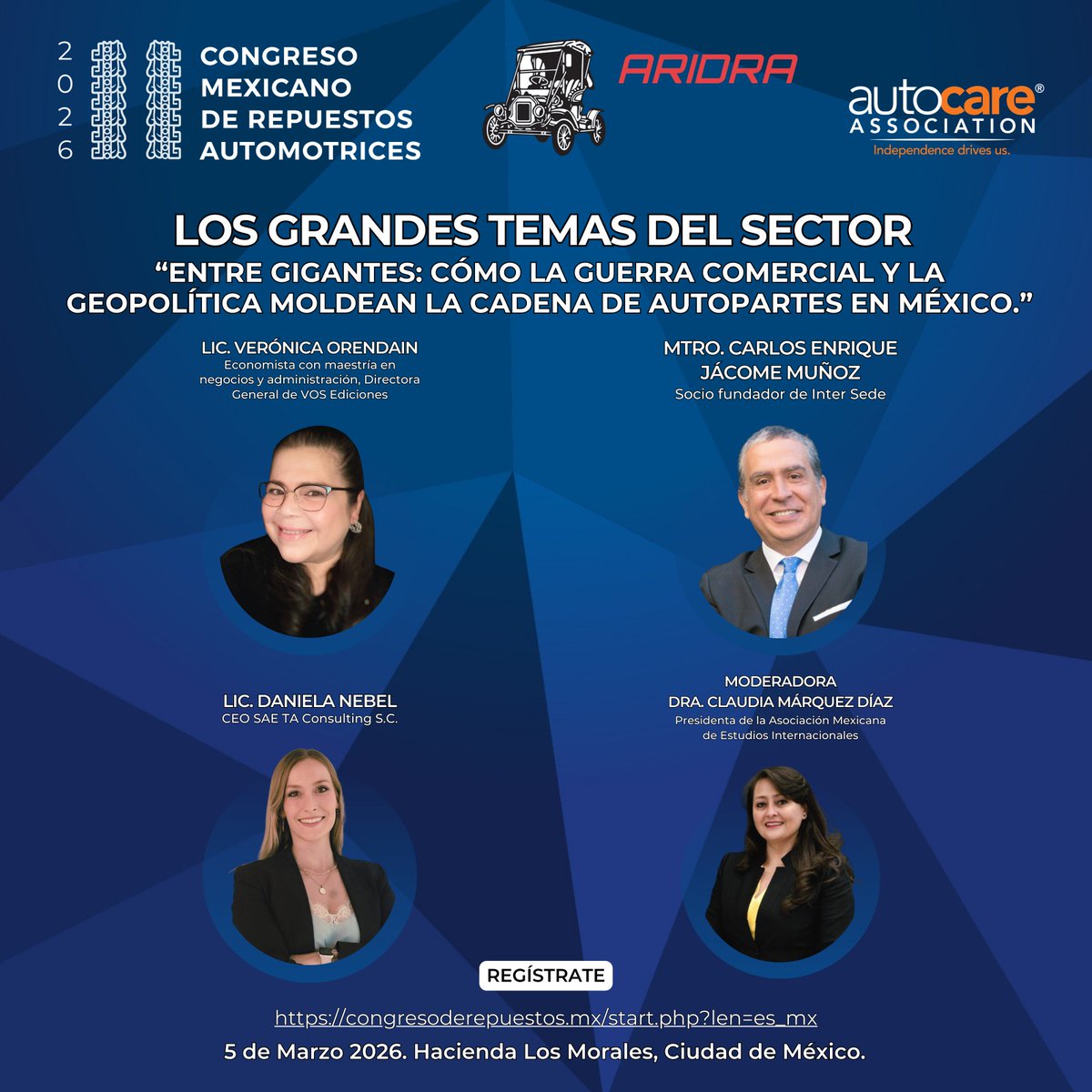Te invitamos al Cuarto Congreso Mexicano de Repuestos Automotrices, el punto de encuentro más importante del sector aftermarket en México.

📅 5 de marzo 
📍 Hacienda de los Morales, Polanco 
⏰ 8:00 a.m. – 8:00 p.m.
