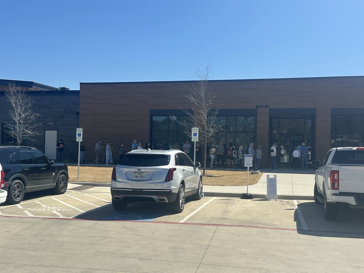 JackieForTX's tweet photo. The line is out the door on the final day of early voting and the energy here is absolutely electric! Texans are showing up in force to protect our borders, defend our families, and keep our state strong. If you have not voted yet today is your last chance. Bring your ID, head to the polls right now, and cast your ballot for real conservative leadership in HD94. Your voice will make the difference! Let’s win this together. #VoteTexas #SchlegelForHD94 #TexasStrong