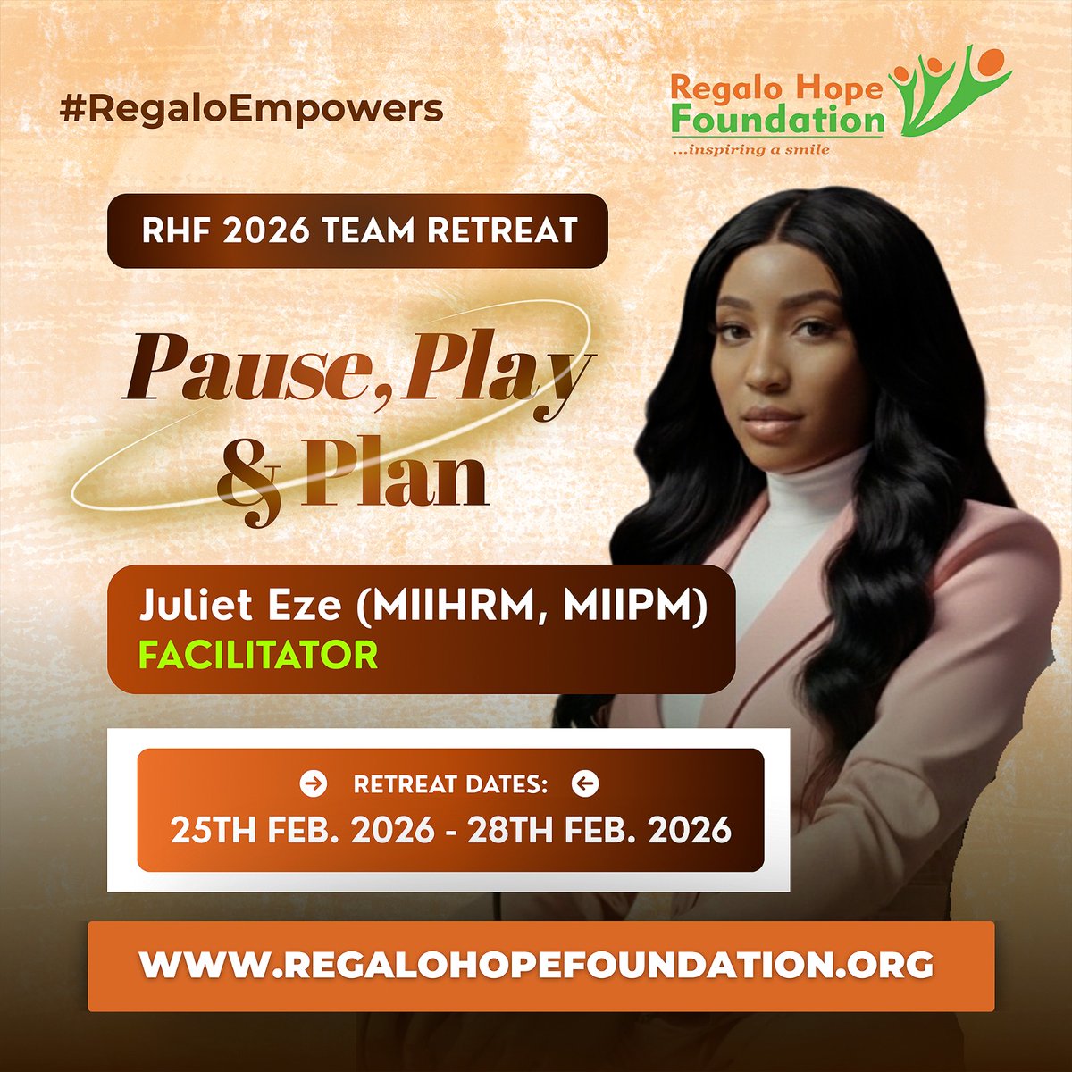 RegaloHope's tweet photo. On Day two of the retreat, we had Juliet Eze,  a dynamic professional and transformational facilitator who guided us through an impactful and engaging session.

We are ready to reflect and strategically position ourselves for greater impact in 2026.

#RegaloEmpowers #RHF2026 https://t.co/entZOBbwkL
