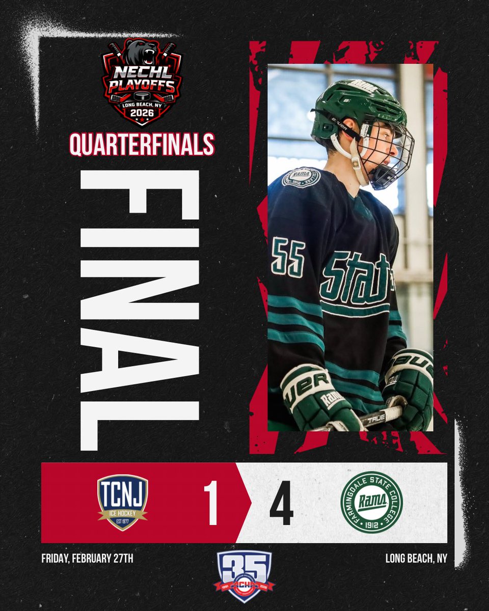 Farmingdale advances to the semifinals tomorrow against Rutgers. #nechl