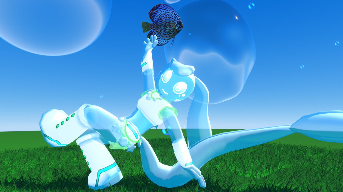 PKR_3D's tweet photo. I modeled a #FrutigerAero inspired robot girl for #VRChat!
(Public upload below, files available on my Ko-fi.) https://t.co/g2lpJGGbYF