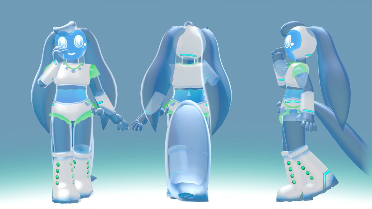 PKR_3D's tweet photo. I modeled a #FrutigerAero inspired robot girl for #VRChat!
(Public upload below, files available on my Ko-fi.) https://t.co/g2lpJGGbYF