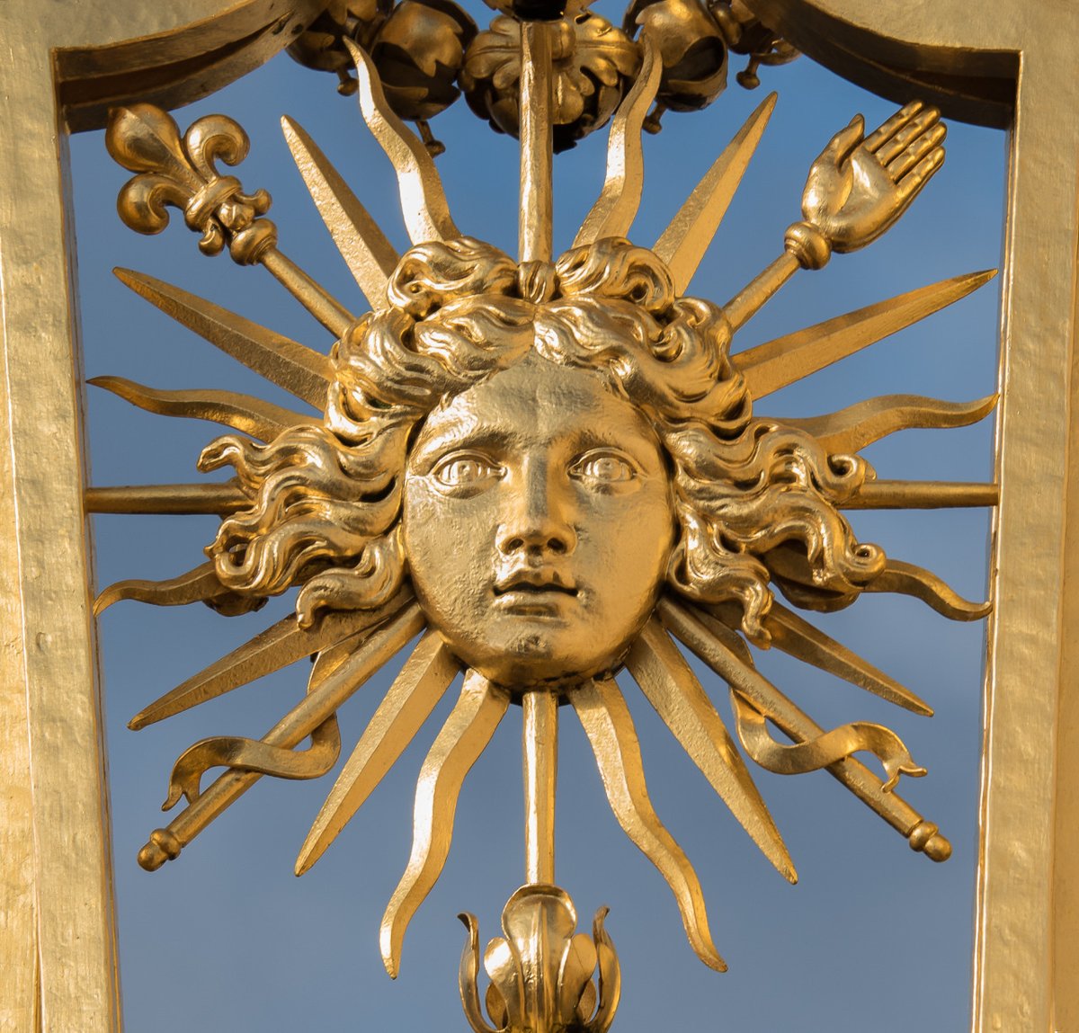 Sun King of Louis XIV, Golden Gate of the Palace of Versailles, France