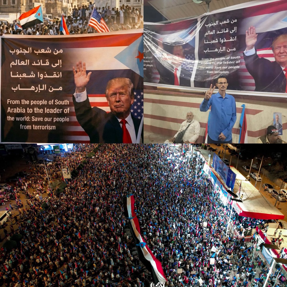 South_Yemen marched in massive numbers to support President Aidarous al-Zubaidi and demand our rightful independence. We raise a direct message to <a href="/realDonaldTrump/">Donald J. Trump</a> and the free world: "From the people of South Arabia to the leader of the world: Save our people from terrorism."
