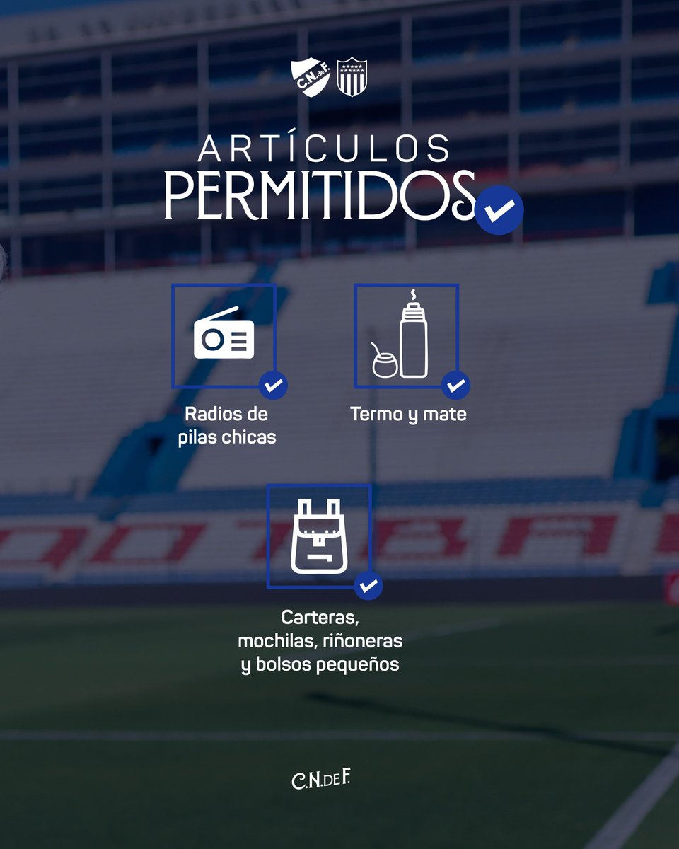 ℹ️ 𝗖𝗟𝗔́𝗦𝗜𝗖𝗢 𝗘𝗡 𝗖𝗔𝗦𝗔 

Artículos prohibidos y permitidos para ingresar este domingo al Gran Parque Central 🏟️

Alentemos al Decano todos unidos con responsabilidad.

📲 nacional.uy/noticias/proto…