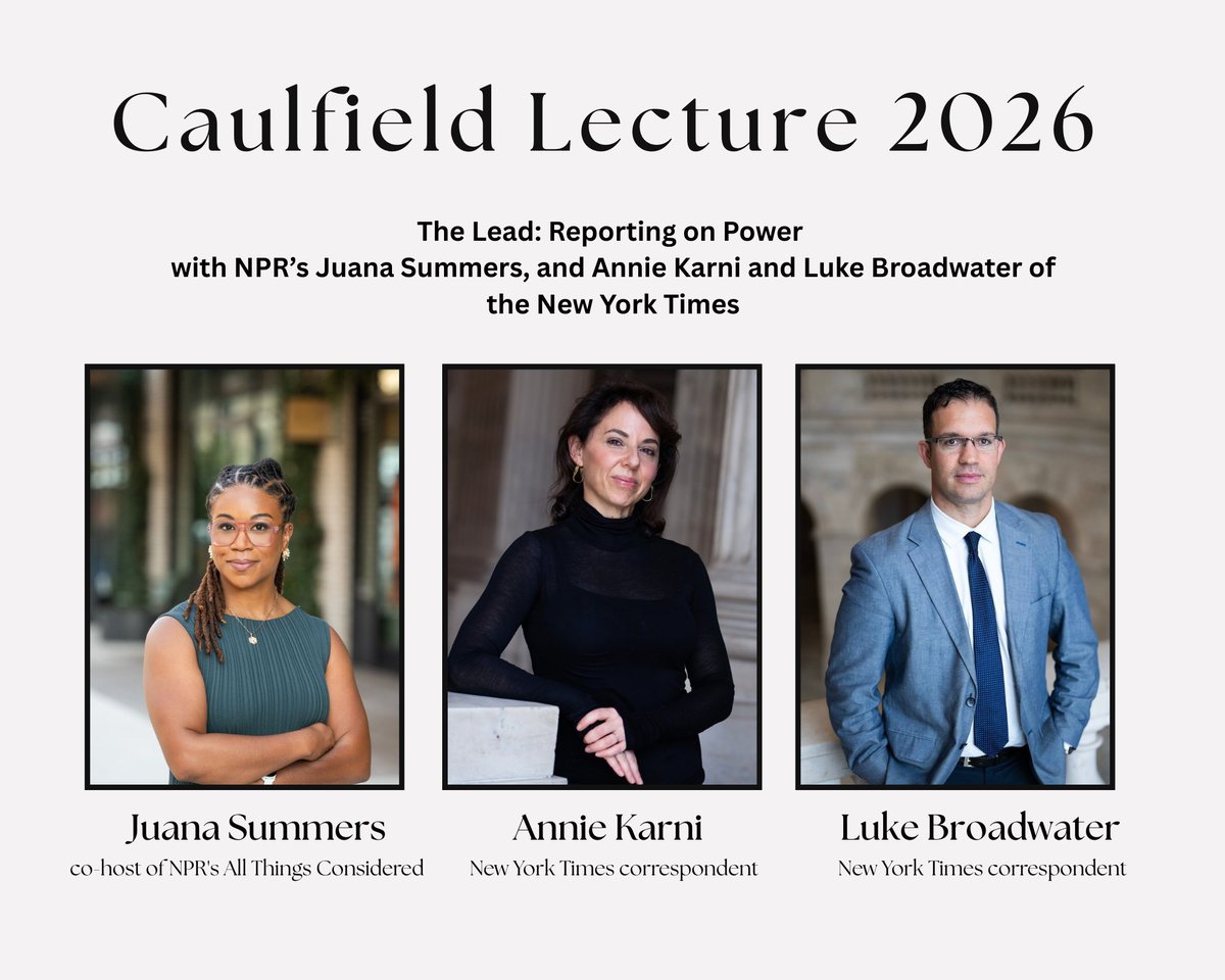 CommPound's tweet photo. Caulfield Lecture 2026 presents...
The Lead: Reporting on Power with NPR's Juana Summers, and Annie Karni and Luke Broadwater of The New York Times on Tuesday March 24!

Be on the lookout for more event details and a link to register. https://t.co/IPbFKja8V5