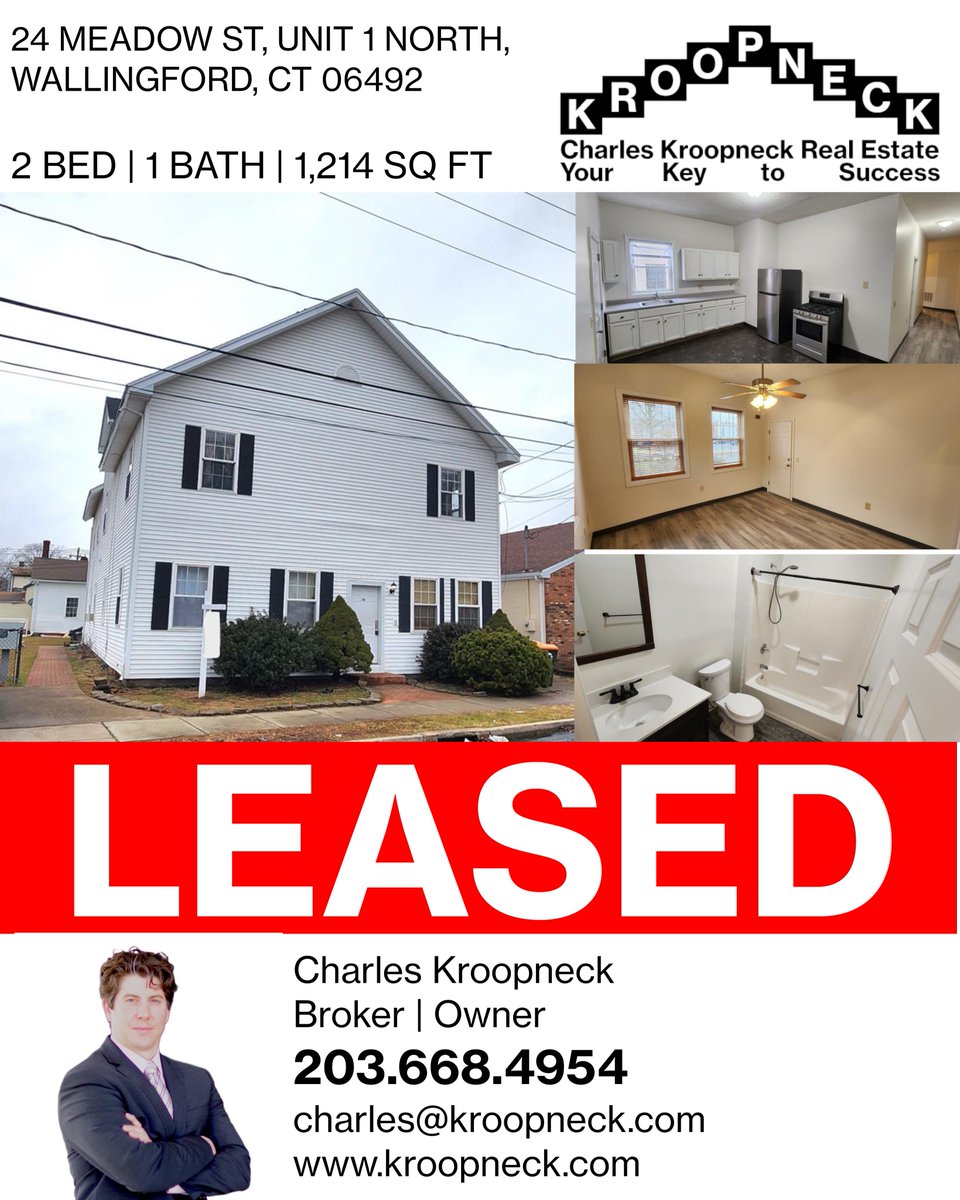 kroopneck's tweet photo. LEASED in Central Wallingford🏡📢
Congratulations to our clients on successfully leasing this updated first-floor, two-bedroom ranch-style apartment!
Wishing you continued success — and thank you for trusting Charles Kroopneck Real Estate!
Charles Kroopneck Real Estate https://t.co/mJGakwZM48