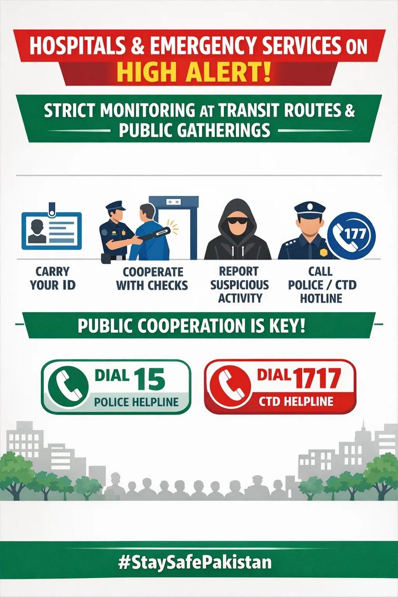 Heightened security measures implemented across Pakistan due to potential threats from TTP &amp; other banned groups linked to Afghan elements.

Citizens requested to stay vigilant &amp; fully cooperate with LEAs.
#آپریشن_غضب_للحق
#OperationGhazabLilHaqq