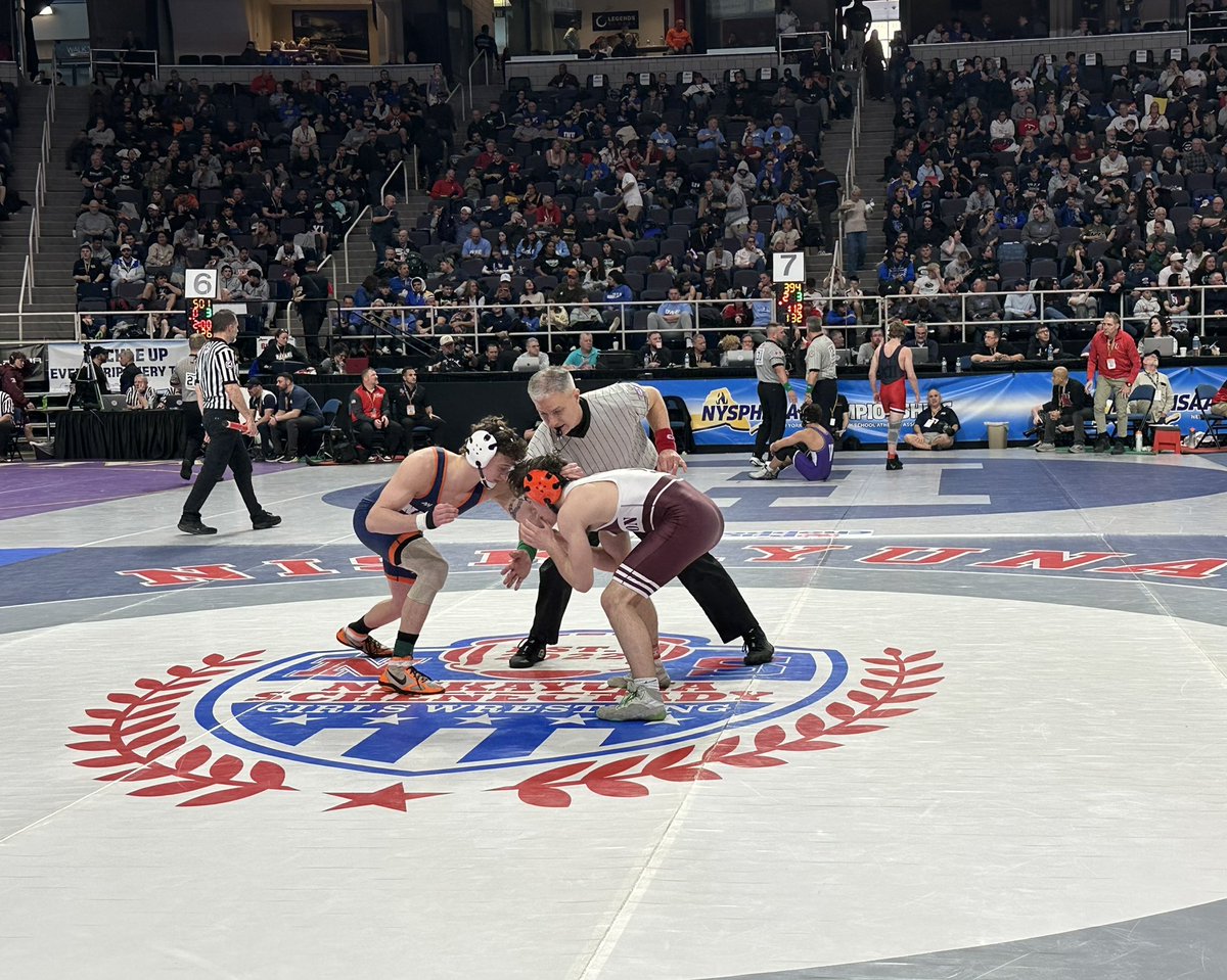 BrianSinkoff's tweet photo. Doing prep work at the @NYSPHSAA New York State Wrestling Tournament. I’ll be on the play-by-play call for tomorrow night’s Division One finals. 

The matches will be streamed live on the @NFHSNetwork!

#wrestling #nysphsaa #statetournament #mvparena https://t.co/EeVUxYayRC