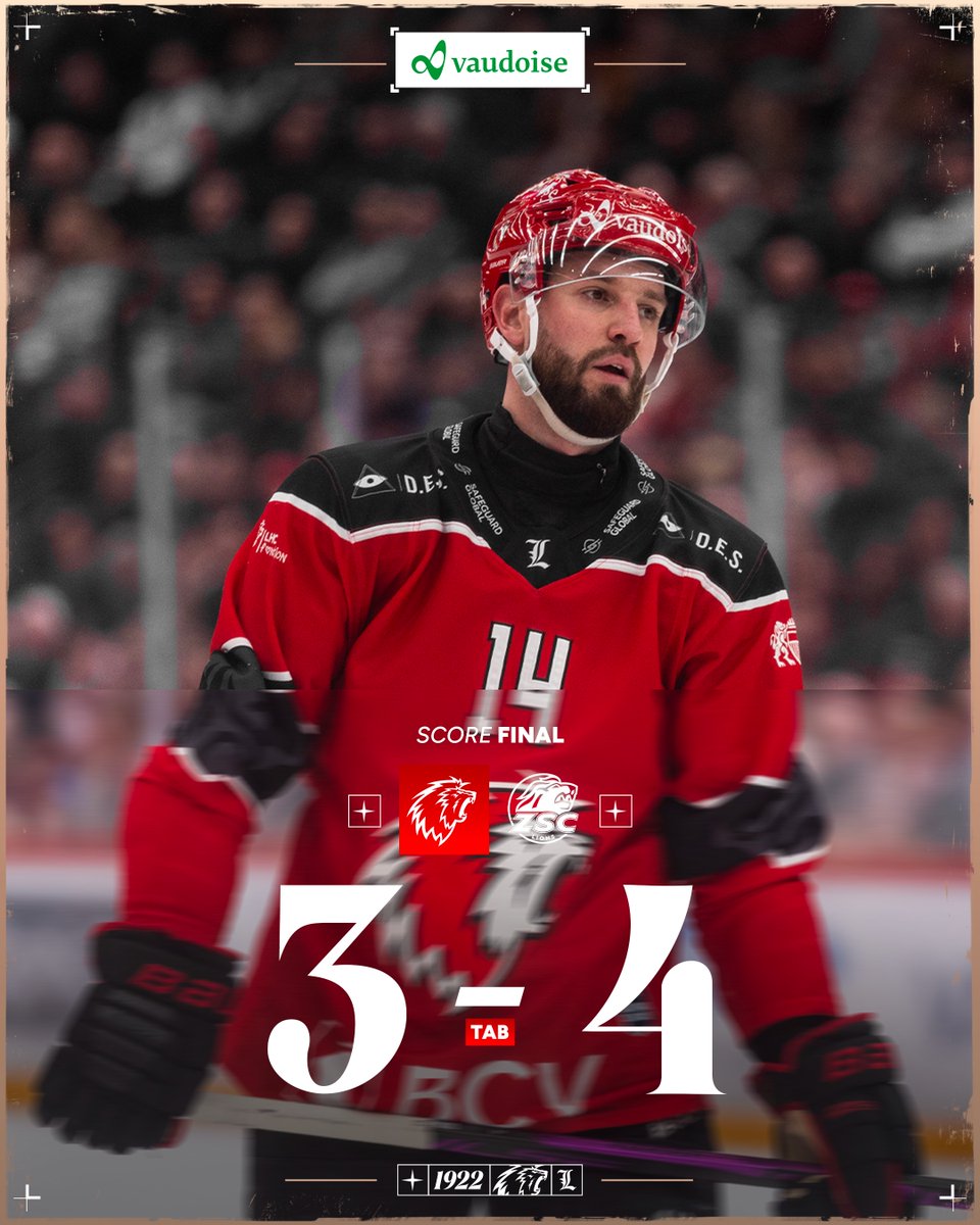 Après une remontada de trois longueurs, nos Lions s'inclinent après la séance de tirs au but face aux ZSC Lions.

Les Vaudois ont montré un sacré caractère par l'intermédiaire de Ken Jäger, Damien Riat et Iñaki Baragaño 🔥

Lausanne HC 3️⃣ - 4️⃣ ZSC Lions (TAB)