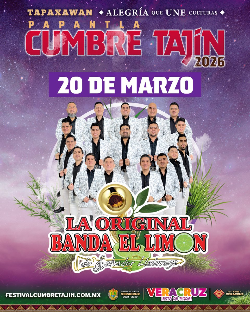¡Agenden la fecha y preparen la voz! 🎤🤩

La Original Banda El Limón llega a Cumbre Tajín 2026 este 📅 20 de marzo, ¡va a estar de lujo! 🎺🔥.

#VeracruzEstáDeModa