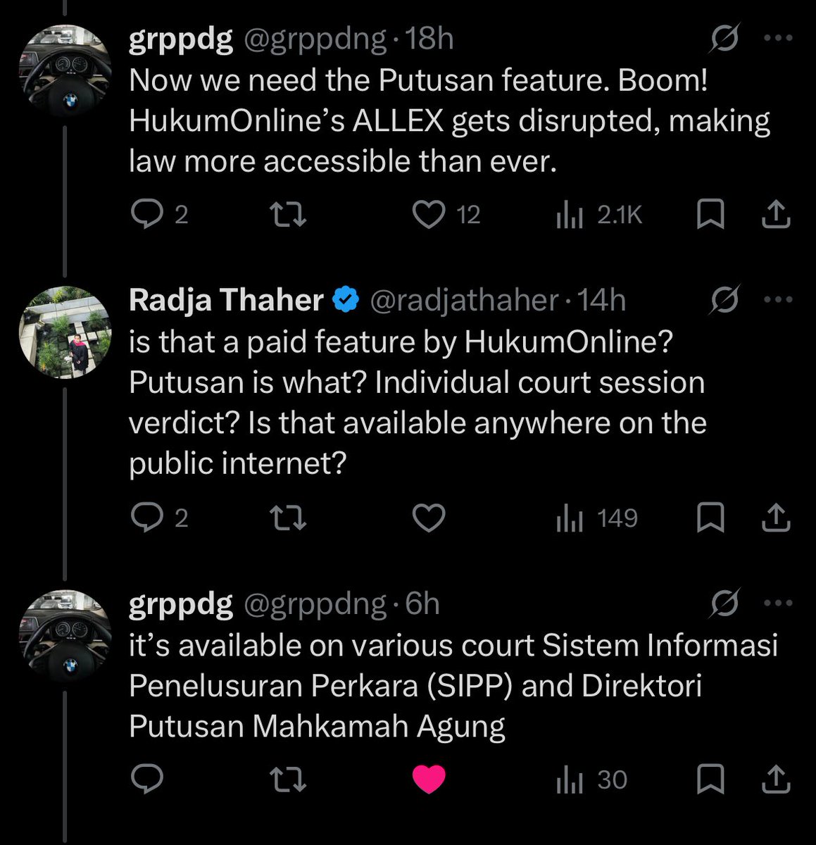 I know Indonesia does not have the best rule of law, but pasal.id + scraping SIPP + market research by AI agents can be the base foundation for consumer-led legal use cases, which basically means lawfare-as-a-service against corporate / state interest

As soshum