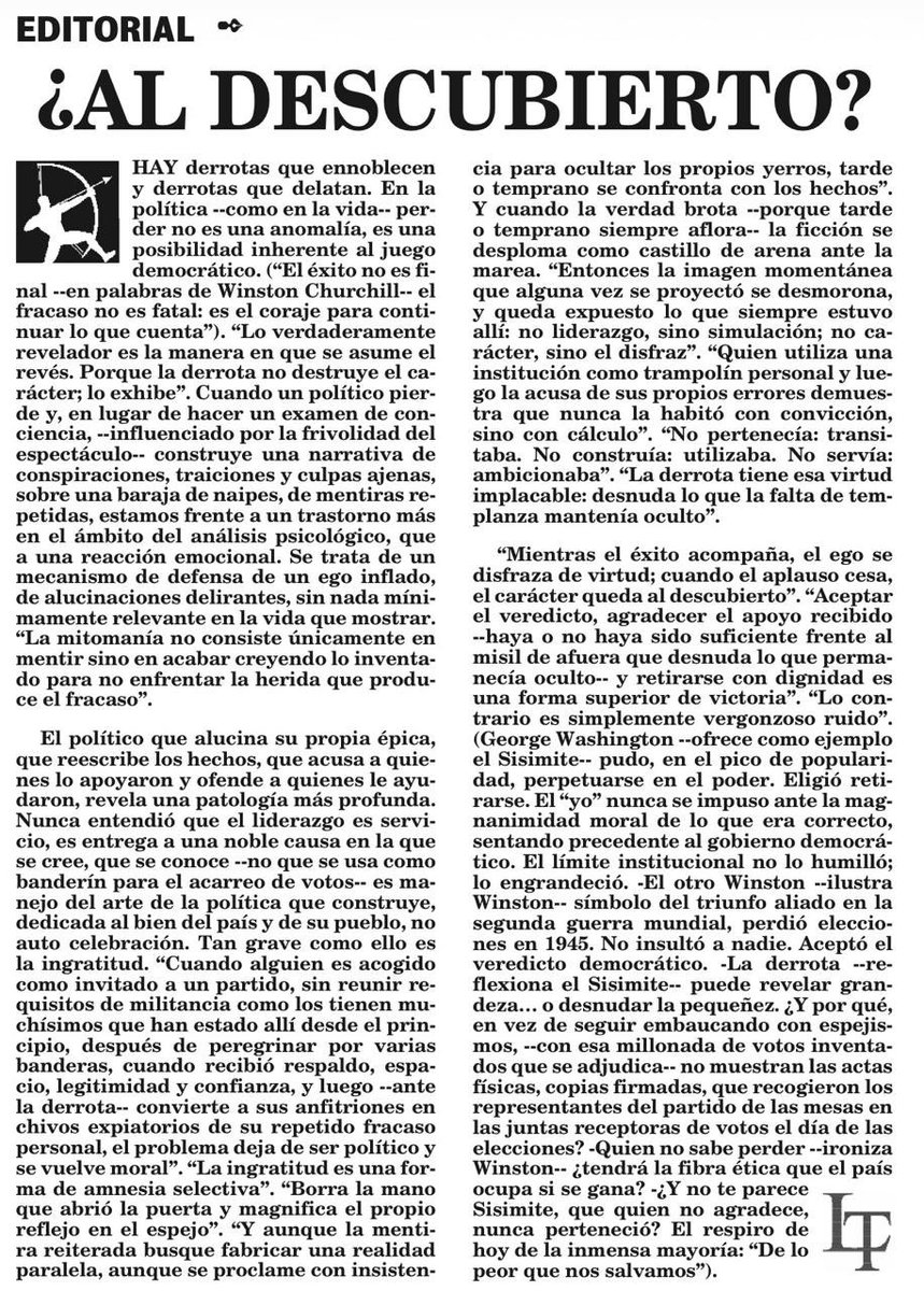 Al editorial de <a href="/LaTribunahn/">Diario La Tribuna</a> de este día no le quito ni una coma