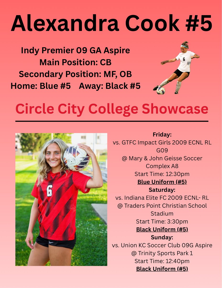 Alexandra_Cook5's tweet photo. Super excited to compete in the Circle City College Showcase!

#Classof2028 #Soccer #CenterBack https://t.co/go93NlRWuy