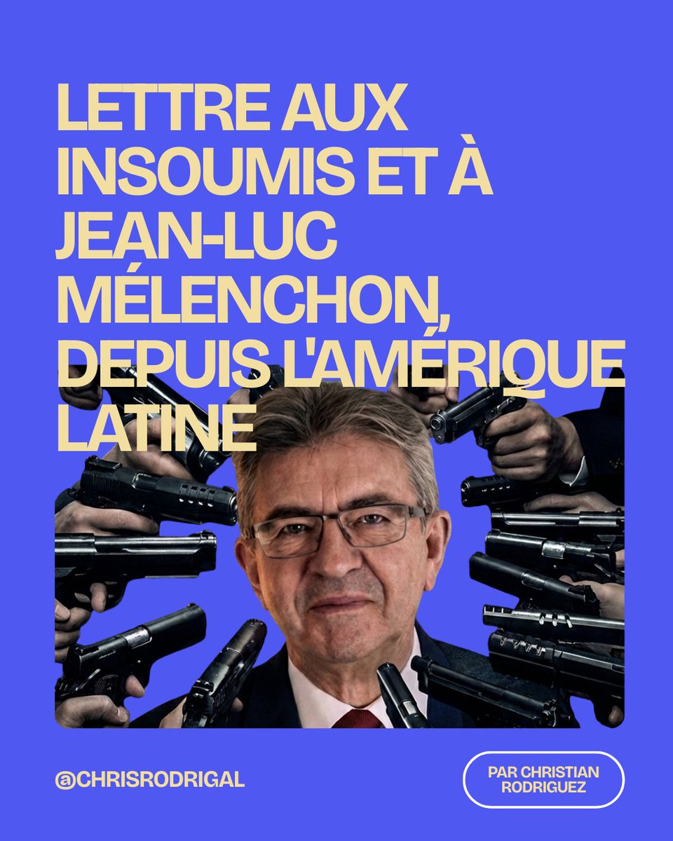 ChrisRodrigAl's tweet photo. ✒️ Lettre aux Insoumis et à Jean-Luc Mélenchon, depuis l'Amérique latine

Aux Insoumis d'abord.

Il y a un grand sentiment de frustration à regarder la France depuis l'Amérique latine. Très vite on se sent comme un prophète sans disciples, un messager sans écho. Ou peu. 👇