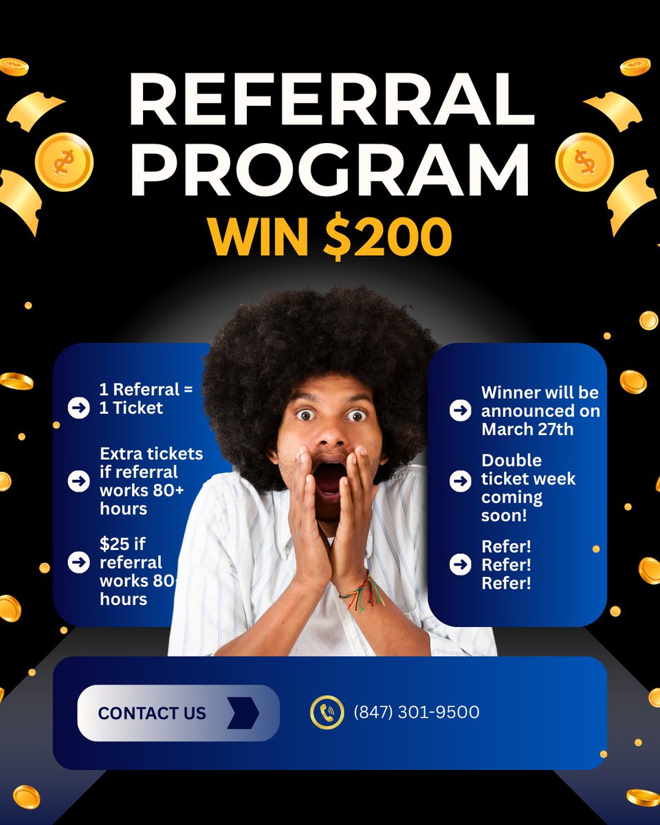 Refer a friend today for a chance to win $200! 💰 Help them find a great job 🚀 &amp; boost your rewards! Share the opportunity now! #ReferralBonus #JobOpportunities #expressegv