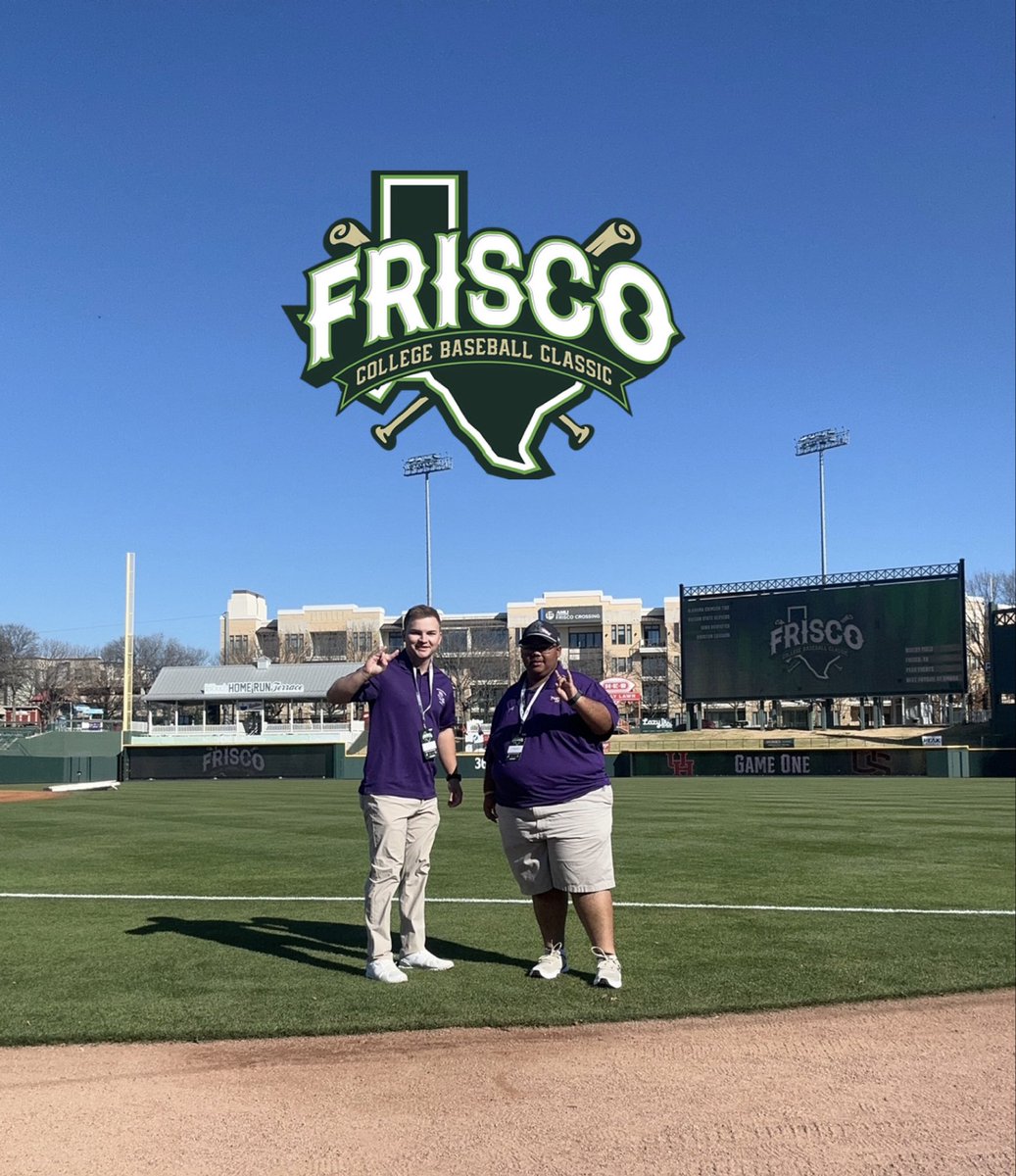 L to R: NSU Kinesiology students Andrew Jordan &amp; Travis Rachal are gaining valuable experience this weekend serving as staff members at the Frisco Classic Baseball Tournament featuring: Alabama, Houston, Oregon State &amp; Iowa 
We’re so proud of them! #SportManagement #FriscoClassic