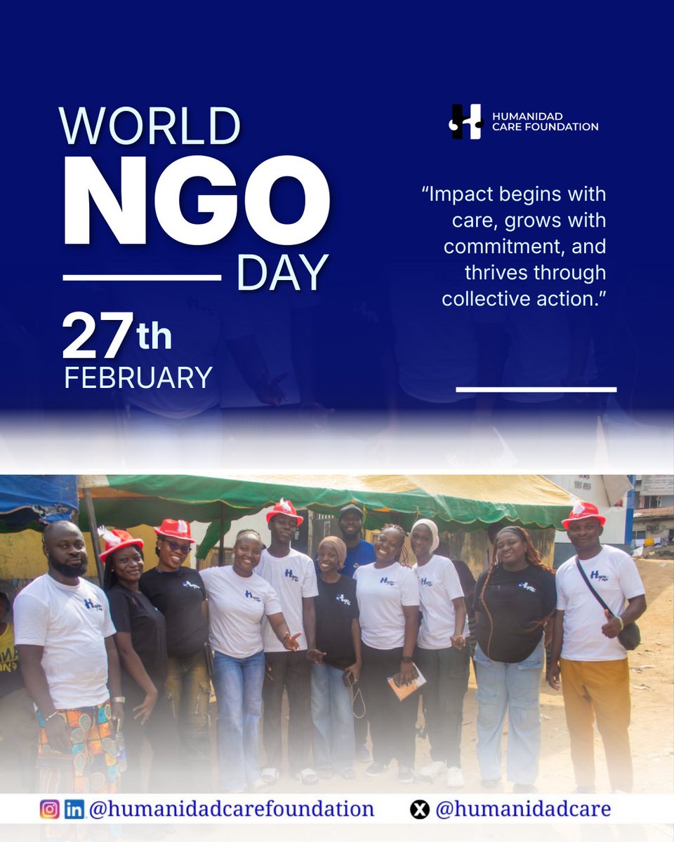 Humanidadcare's tweet photo. Cheers to every heart that serves and every hand that helps! 🌍✨

We are proud to be part of a global movement creating hope and opportunities for communities in need.

Happy World NGO Day to all change-makers around the world. 🤍

#WorldNGODay #HCF #ChangeMakers #ImpactDriven https://t.co/6ox61TSrKP